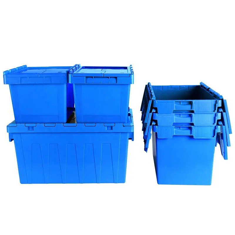 Caixa de armazenamento de rotação empilhável de plástico resistente com tampa