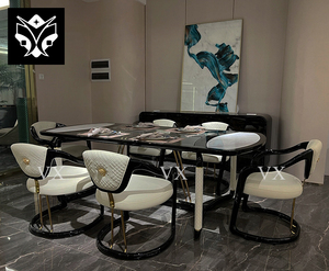 Cao Cấp Bằng Đá Cẩm Thạch Bắc Âu Dài Bàn Ăn Sang Trọng Hiện Đại Gỗ Thép Chân Với Bức Tranh - Product Image 3