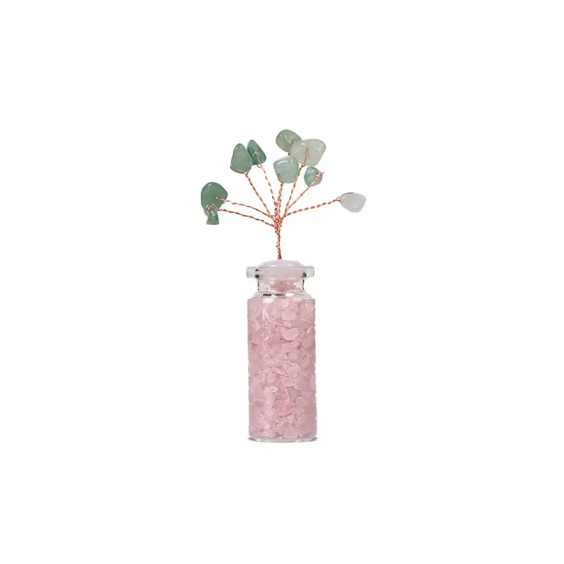 Pedra de cristal natural artesanal, ametista olho de tigre rosa de quartzo árvore de desejo garrafa de cristal decoração
