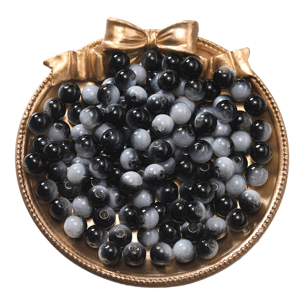 8mm Glass Milk Foam Shattered Beads - Black