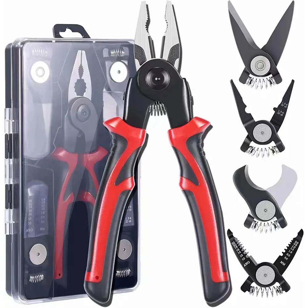 Multitool 5 In 1 Lange Neus Tang Handgereedschap Snijden Verwisselbare Kop Tang Gereedschapsset Stripper Krimptang