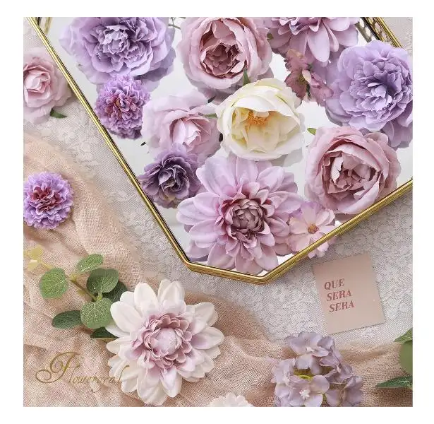 인공 부르고뉴 보라색 꽃 상자 세트 가짜 꽃 대량 인공 꽃 콤보 웨딩 할로윈 가정 장식
