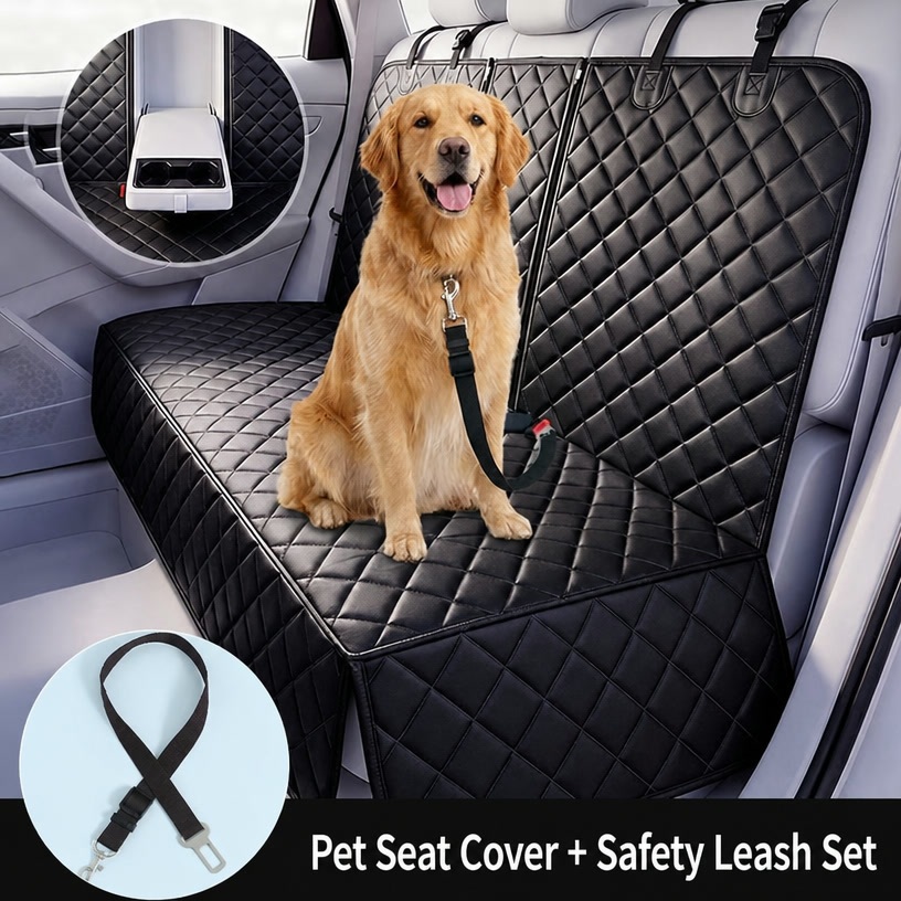 Rear Seat Cover Set - Black (Safety Leash Included)
