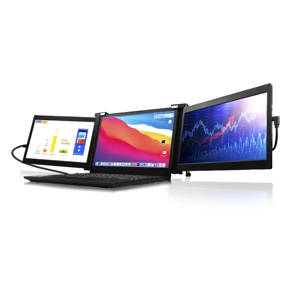 ราคาโรงงาน USB C 1080P IPS Triple Monitor รองรับ HDR แบบบางพกพา Tri Screen สำหรับแล็ปท็อป