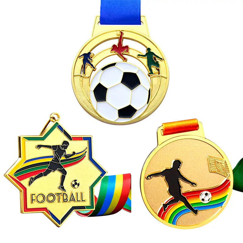 Goedkope Op Maat Gemaakte 1e Plaats Voetbal Gouden Sport Medaillon Custom Metalen Ambacht 3d Award Voetbal Medaille