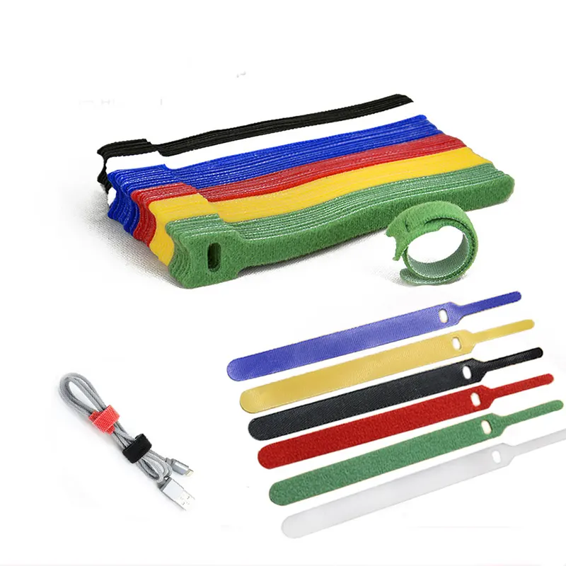 Stock Wholesale Back to Back Hook and Loop Strap Fastener Cable Organizer Colorful Reusable Cable Ties