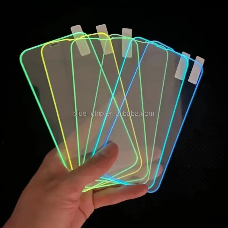 Mehrfarbige Silicone leuchtet im Dunkeln Fluoreszenz-Farbe 9H gehärtetes Glas leuchtende Bildschirmschutzfolien für iPhone 12 13 14 15 Pro Max