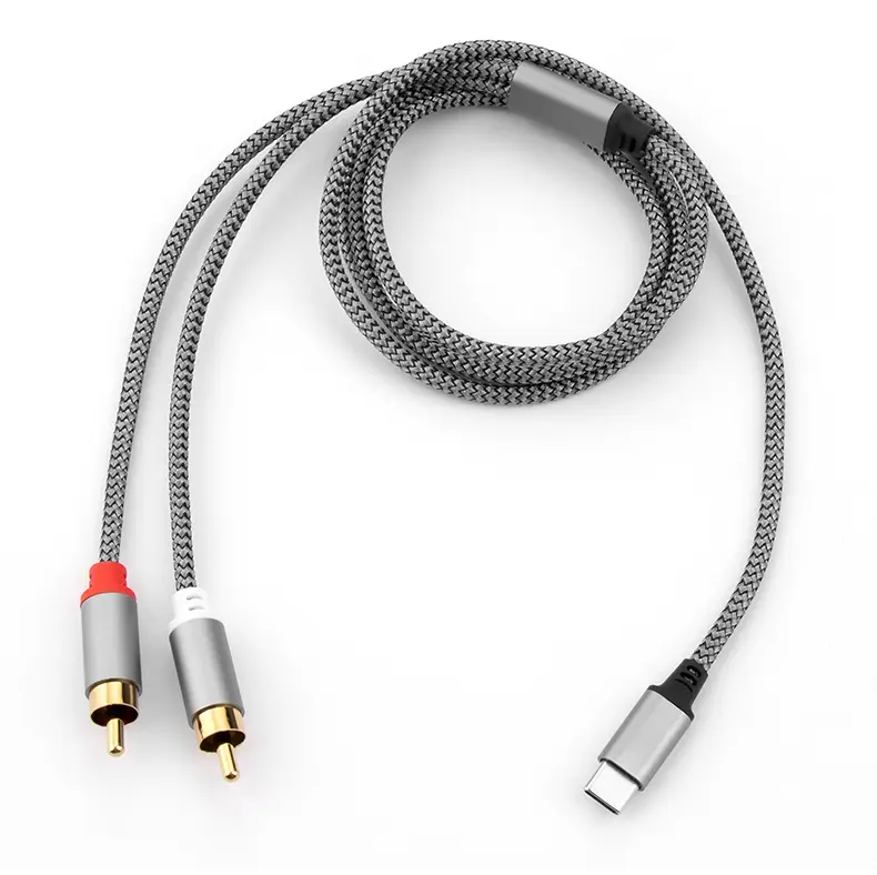 high quality aluminum alloy braid 1/1.5/2/3m/5m Type c to 2 RCA audio cable for smartphone speaker amplifier
