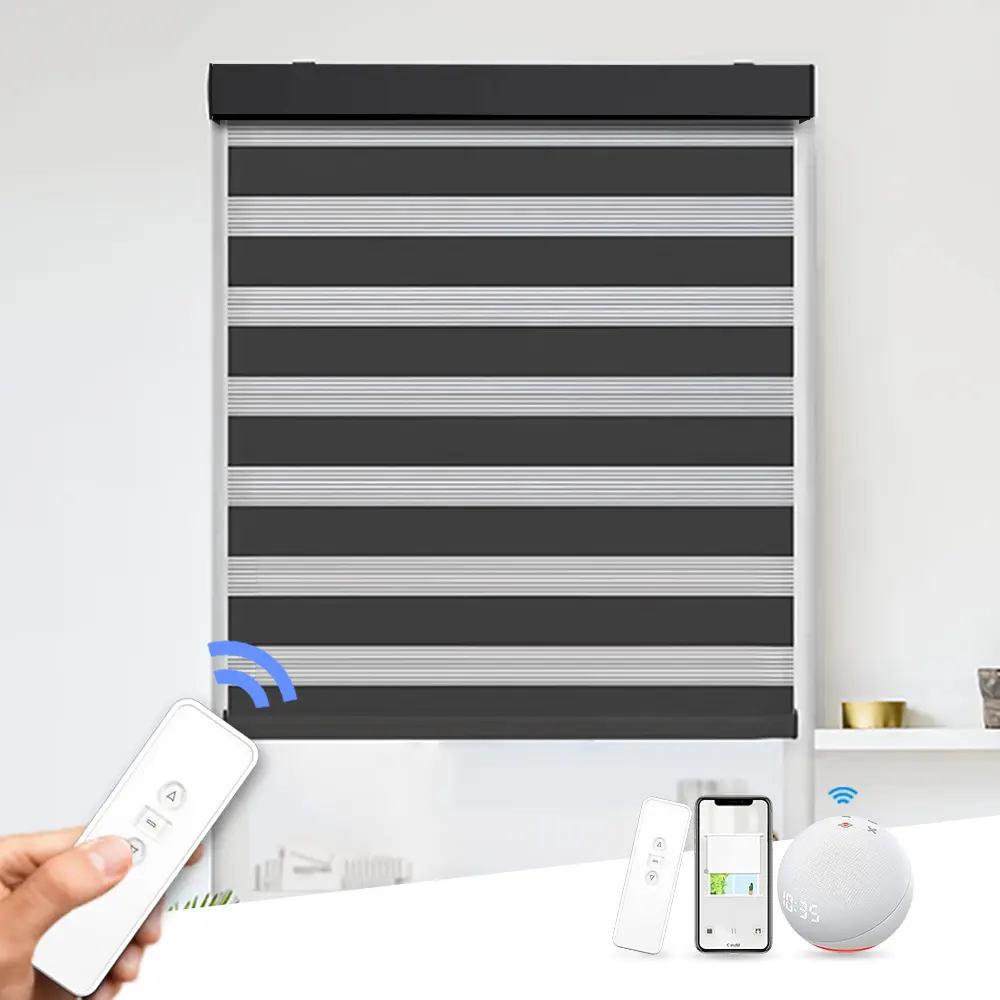 Cortinas de zebra com filtro de controle remoto com aplicação Wifi para combinação automática visual personalizada