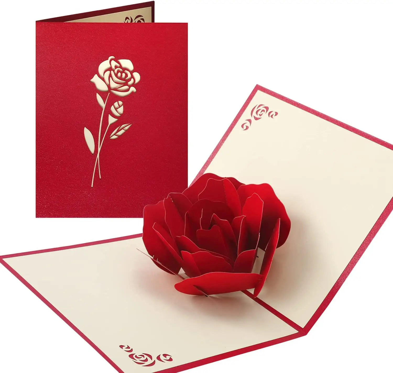 Biglietto di auguri fatto a mano rosa fiore di carta personalizzato 3D Pop Up fiori