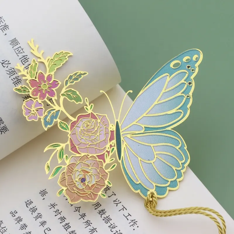 High quality hot sale cheap gold plated custom butterfly design logo book marks for book