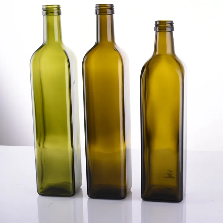 Le prix d'usine 750ml Antique Vert Quadra Marasca Bouteilles d'huile d'olive Verre carré 31.5mm Fini