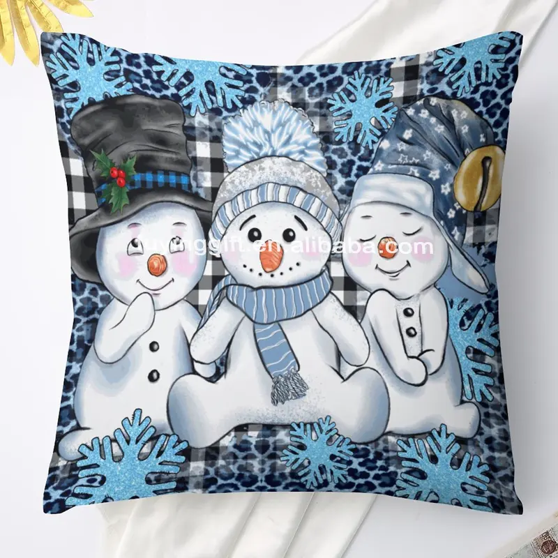 Hot Sale Lovely Great quality Custom Christmas Snowman Decorative Cushion Cover Christmas Gift Winter Soft Throw Pillow Cover