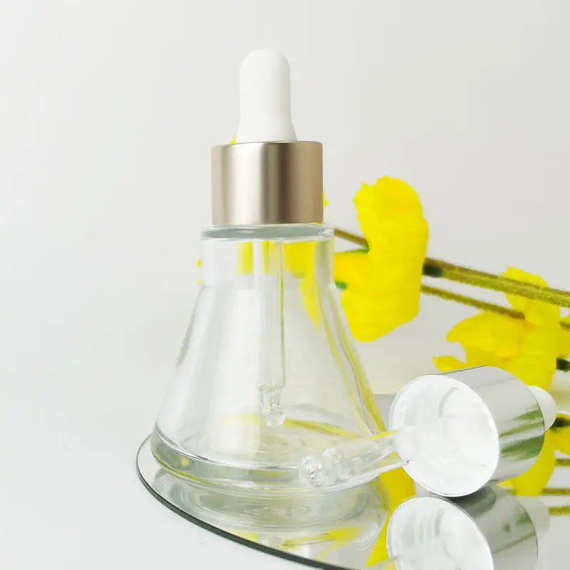 Luxury Empty Cosmetic 30ml Round Matte Frosted Face Serum Bottle 30ml Essential Oil Glass Dropper Bottle
