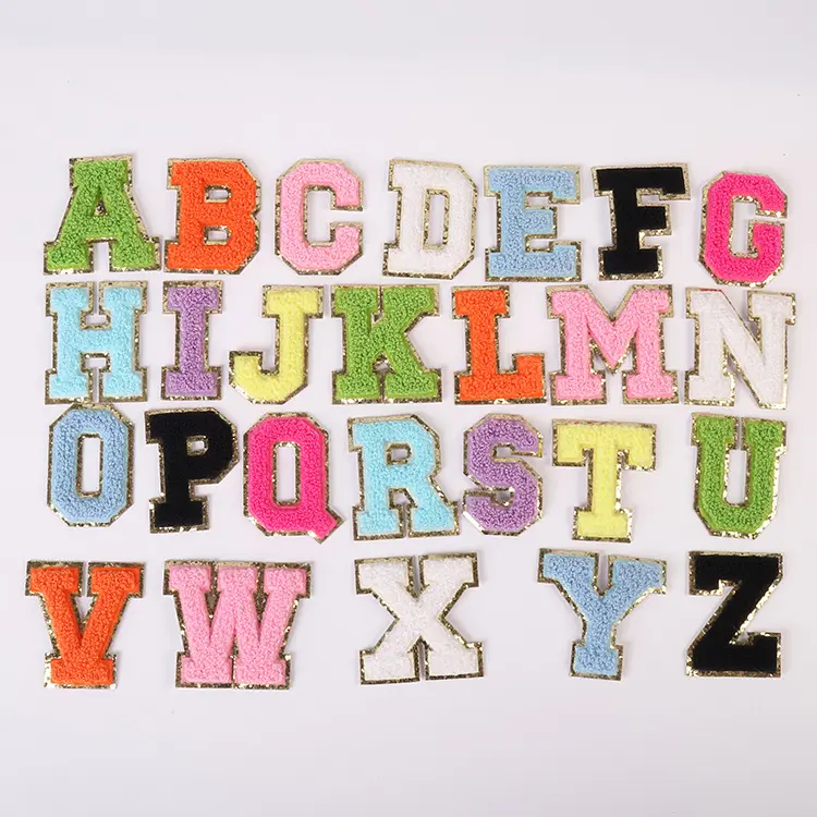 Patches bordados de monografia de A-Z polegadas, 26 alfabetos de tecido de bordado, na letra da chenille, estoque de baixa quantidade, 2.5 polegadas