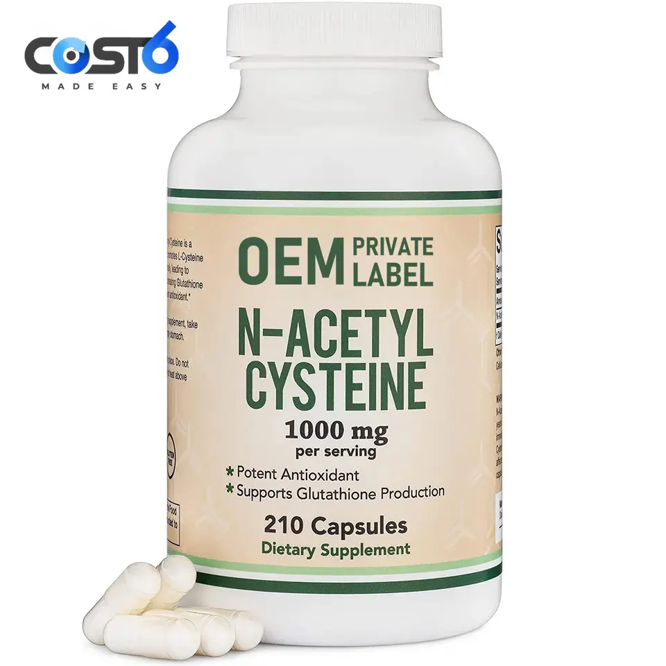 NAC Suplemento N-Acetil-Cisteína com Selênio, B6 & B12 Antioxidante NAC Cápsulas com Marca Própria