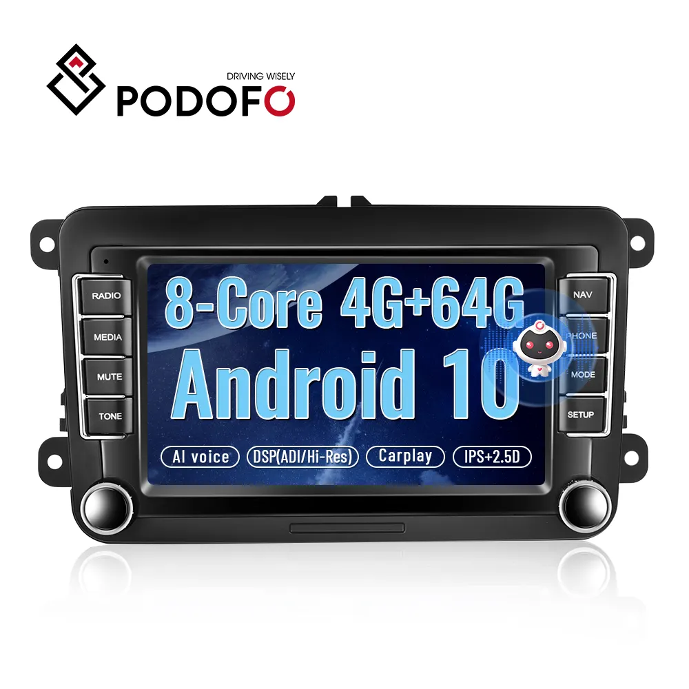 Podofo 4 + 64GB 8 النواة راديو السيارة الاندورويد 7 ''IPS شاشة AI صوت أندرويد أوتو Carplay مرحبا الدقة لتحديد المواقع لشركة فولكس فاجن/جولف/سكودا/مقعد/باسات B6