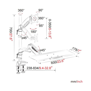 CHARMOUNT Single Monitor Arm Gas Spring Single Mount with <strong>Keyboard</strong> Tray <strong>Computer</strong> Hardware &amp; Software - Product Image 3