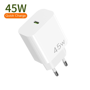 Gan Fast Speed EU Pin Cタイプポート充電器Iphone 16タブレットスマート腕時計携帯電話USBウォール充電器ブラック45W 85%