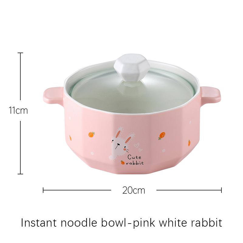 Bol de nouilles instantanées-lapin blanc rose