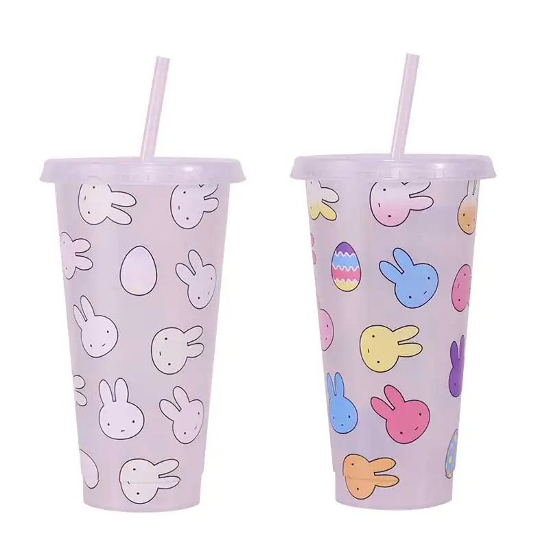 Bicchieri 5 pack 24 oz Confetti Magic Bunny Logo personalizzato fanghiglia plastica riutilizzabile succo freddo estate paglia cambia colore tazze pasqua