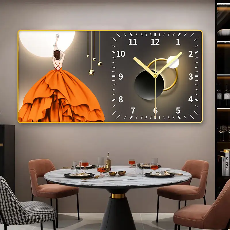 Reloj de pared de panel de cuarzo de lujo grande, diseño de cristal de lujo, sala de estar, comedor, decoración de reloj de pared de estilo Art Deco nórdico Simple