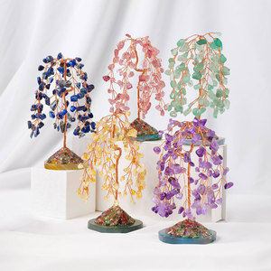 Toptan doğal kristal ağaçları Feng Shui zanaat söğüt kristal ağacı doğal akik dilim tabanı ile dekor için - Product Image 4