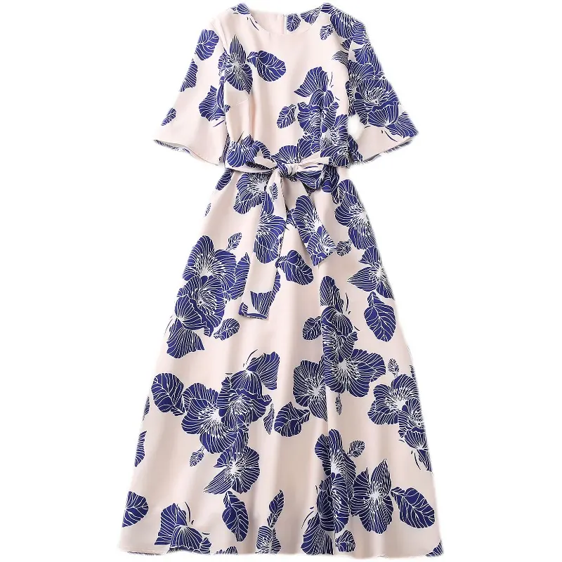 Vêtements à imprimé floral bleu pour femmes grande taille vêtements en popeline de coton pour femmes robe de soirée Maxi élégante fournisseur d'usine