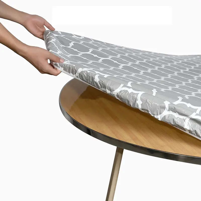 Taplak meja pola Maroko pirus besar bundar rumah Deluxe bermata flanel lapisan vinil Meja PVC elastis penutup