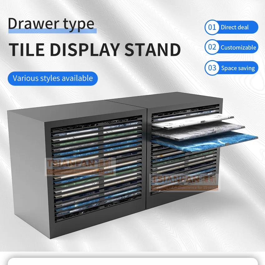 New style push pull boards display frame natural granite artificial stone composite floor large ceramic tile drawer cabinet