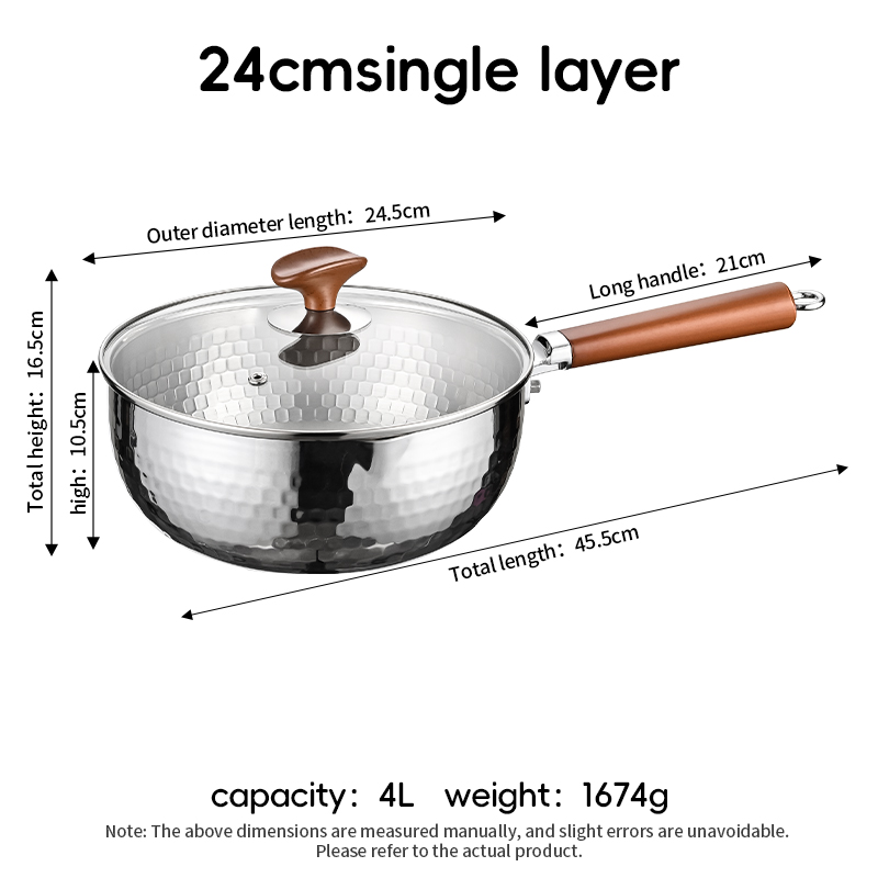 316L Stainless Steel Yukihira Pot (24cm, single layer)