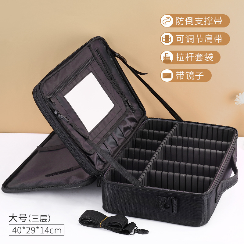 Valise trolley grande taille avec miroir noir et bandoulière à 3 couches