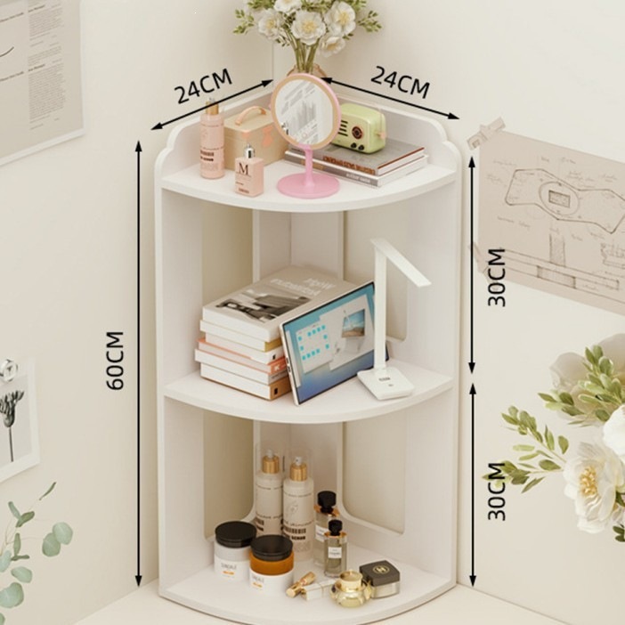 Wooden three-tier corner shelf