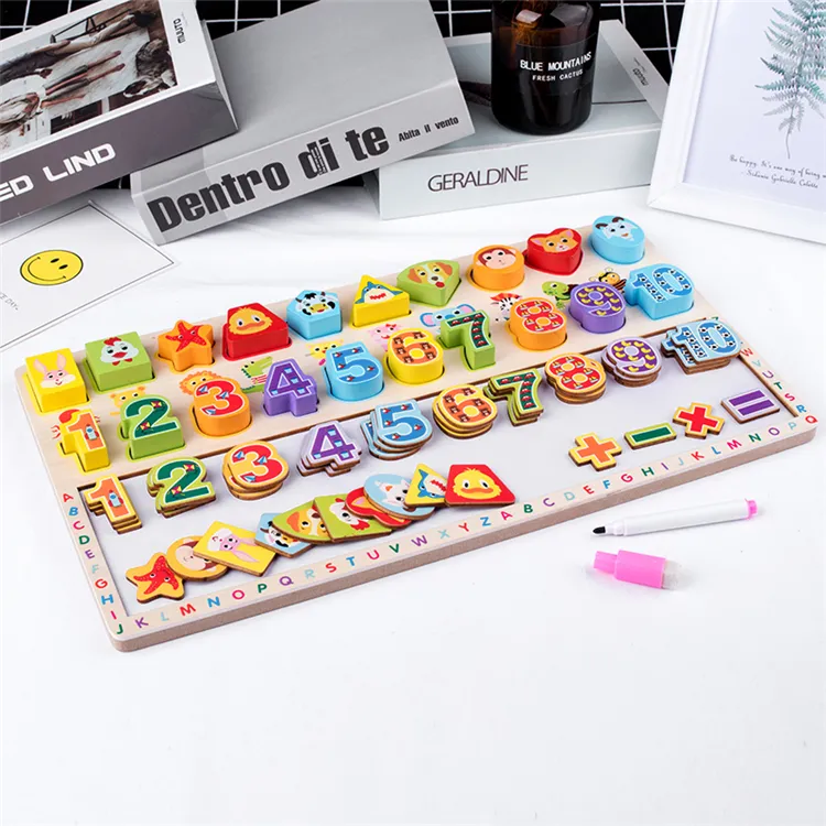 New trending 3 in 1 Digital shape recognition board wooden toys High quality Montessori educational wooden toys