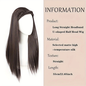 Synthetische Lange Rechte Vlecht Hoofdband Pruik Vrouwelijke Bruine Zwarte Natuurlijke Hittebestendige Half Haar Pruik Voor Vrouwen - Product Image 4