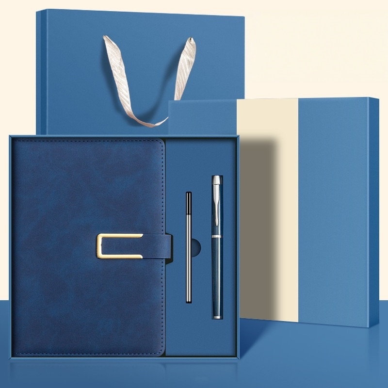 Bleu nuit + stylo en métal + noyau de stylo + sac cadeau