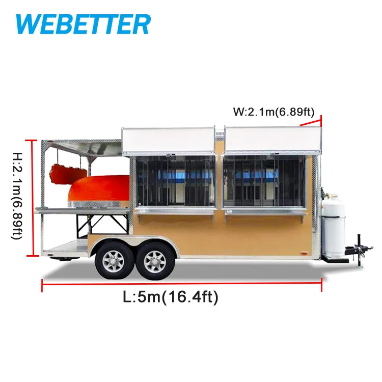 WEBETTER वाणिज्यिक खानपान रियायत मोबाइल पिज्जा ओवन के साथ ट्रेलर मोबाइल पिज्जा BBQ खाद्य ट्रक पूर्ण रसोई बिक्री संयुक्त राज्य अमेरिका के लिए