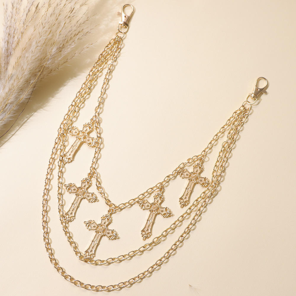 Chaîne de pantalon multicouche croix dorée