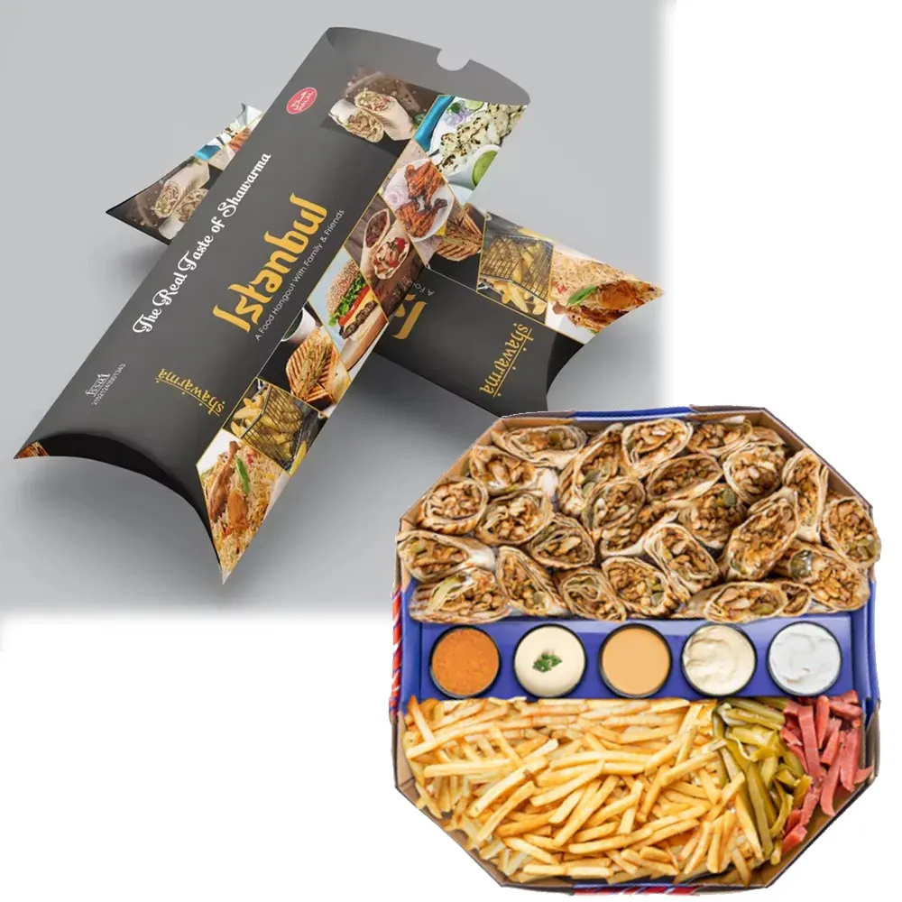 Logotipo personalizado restaurante para llevar comida desechable parrilla pastel Kraft Shawarma envolturas embalaje Concha para llevar papel Shawarma kit caja