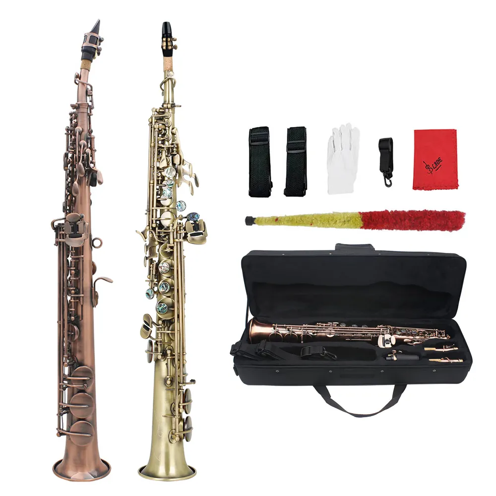 Cổ phiếu nhà máy sax moq 1pcs OEM kim loại màu đỏ đồng chuyên nghiệp hiệu suất Soprano Saxophone