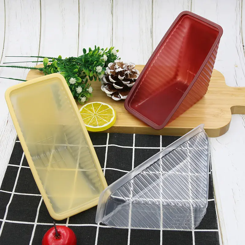 Caixa de sanduíche descartável, embalagem transparente multicolor de plástico triângulo mousse queijo bolo de cozimento com tampa