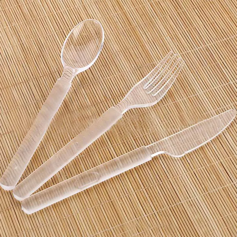 Disposable Clear Plastic Cutlery Set Long Handle Forks Spoon Knives For Western Tableware Utensils Dinnerware Sets