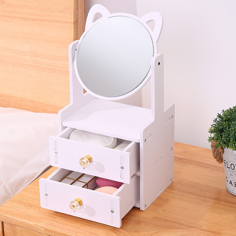 Round mirror double drawer small size