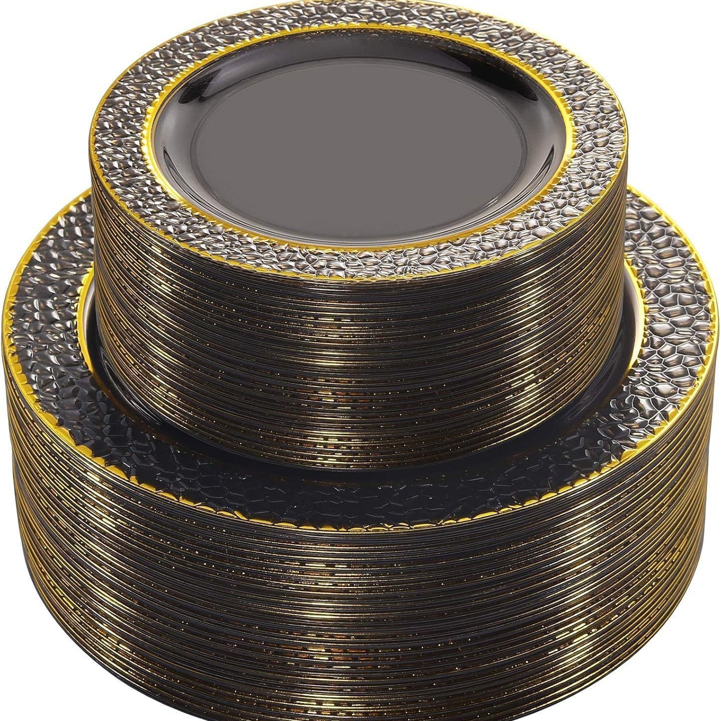 Plato transparente de granada de 26 cm (10.25 pulgadas) - base negra - borde dorado
