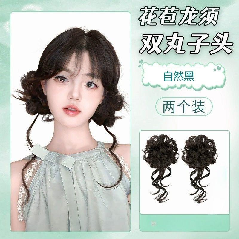 ยางรัดผมทรงดอกไม้ตูม ทรงผมสั้น - สีดำธรรมชาติ - ชุดเข้าคู่