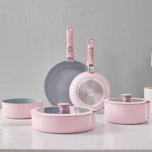 Sıcak satış 9-Piece Modern tasarım pembe tencere tavalar mutfak pişirme aletleri çıkarılabilir ayrılabilir kolu özel ev kullanımı