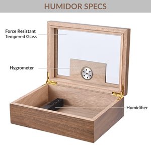 <strong>Humidor</strong> Black Wood Storage Box (10-20 Capacity) with Hygrometer and Humidifier Gift Wooden Box with Lid Keepsake Box - Product Image 2