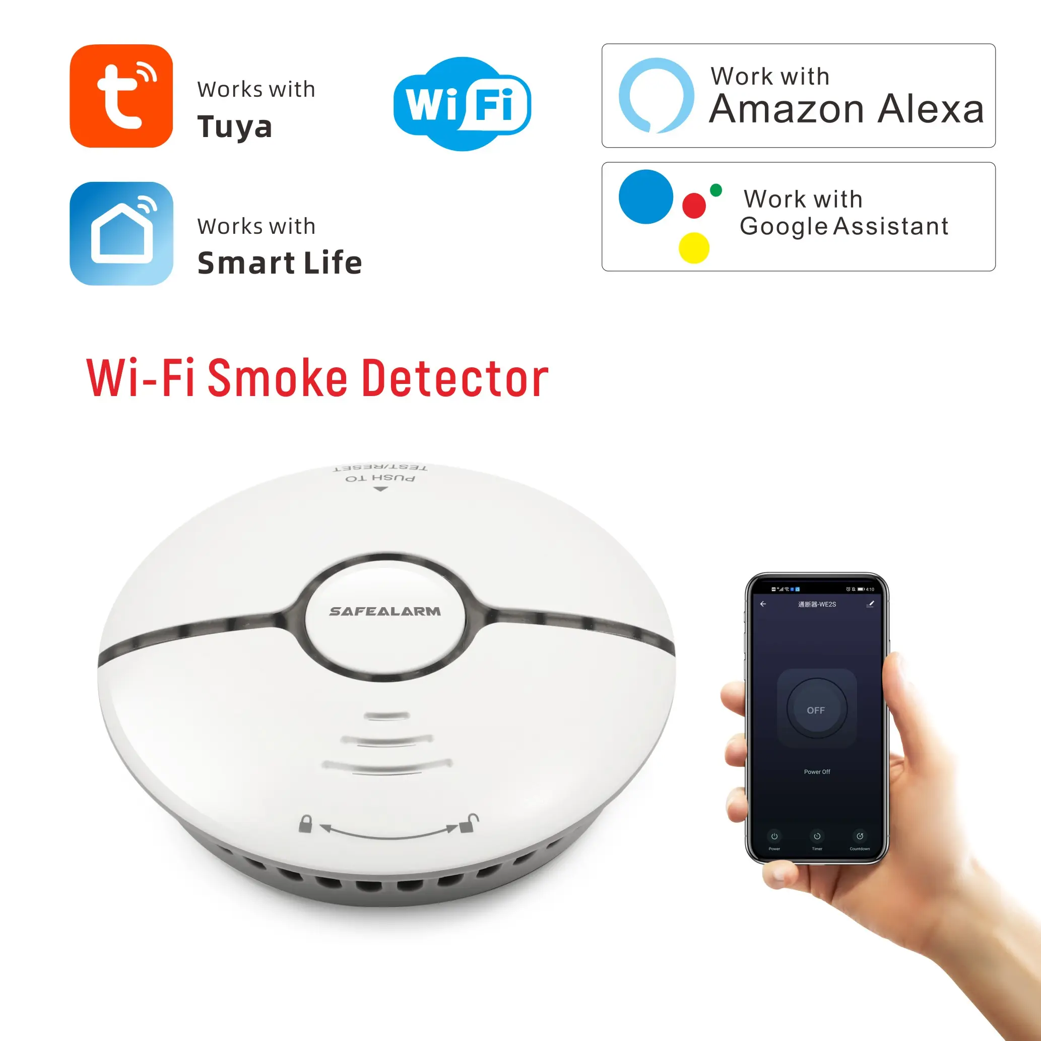 Detector de humo inteligente Tuya para el hogar, dispositivo fotoeléctrico con batería óptica, funciona con WIFI, para seguridad del hogar, CE EN14604