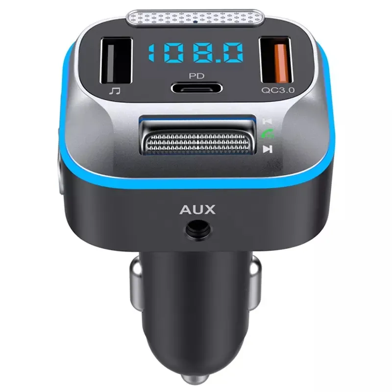 2022 HG Bluetooth 5.1 FM Transmitter for Car 38W PD&QC3.0 Dual USB Charging Bluetooth Car Adapter Microphone