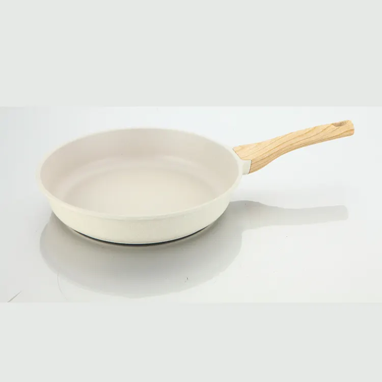 20cm 24cm 26cm 28cm 30cm 32cm Cocina Revestimiento de cerámica blanca Palo Mango de grano de madera Sartén antiadherente
